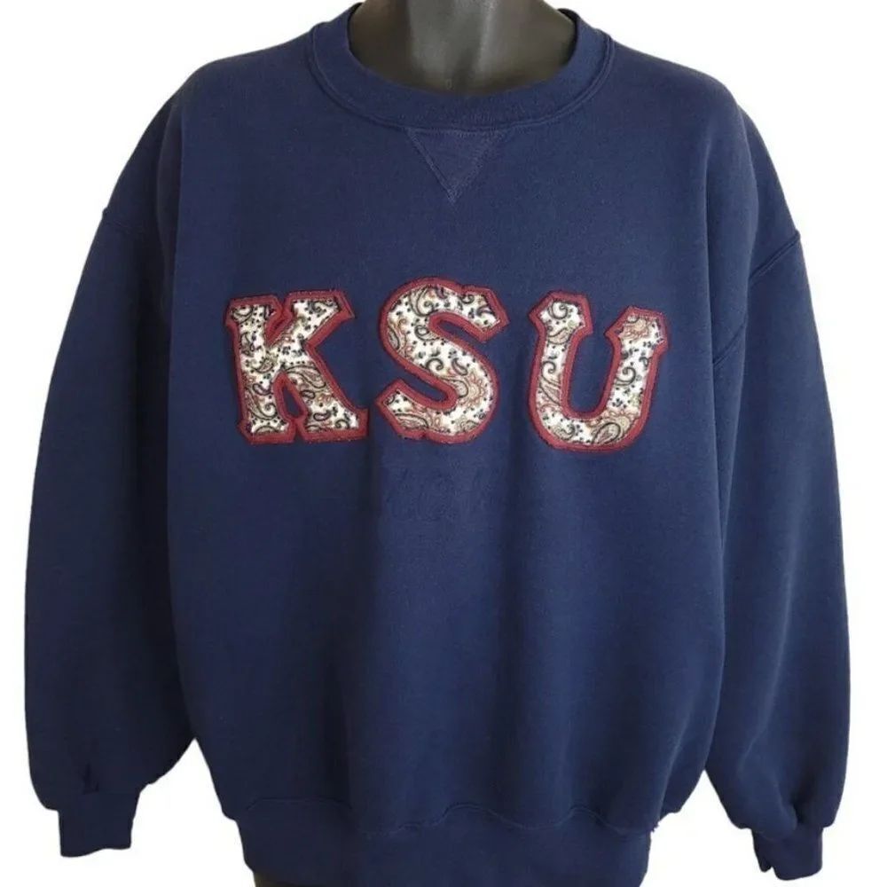 Kansas State University Sweatshirt Vintage 90s KSU Paisley Made In USA Mens XL